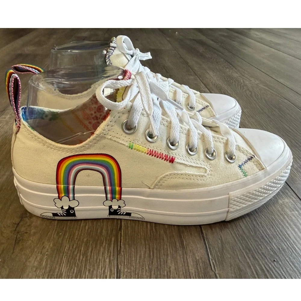 Converse Chuck Taylor All Star Lift Pride Rainbow White Platform Womens 7.5 - Picture 3 of 10